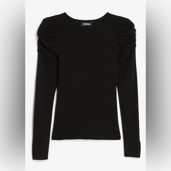 Ruched Sleeve Crew Neck Sweater - Picture 3 of 7